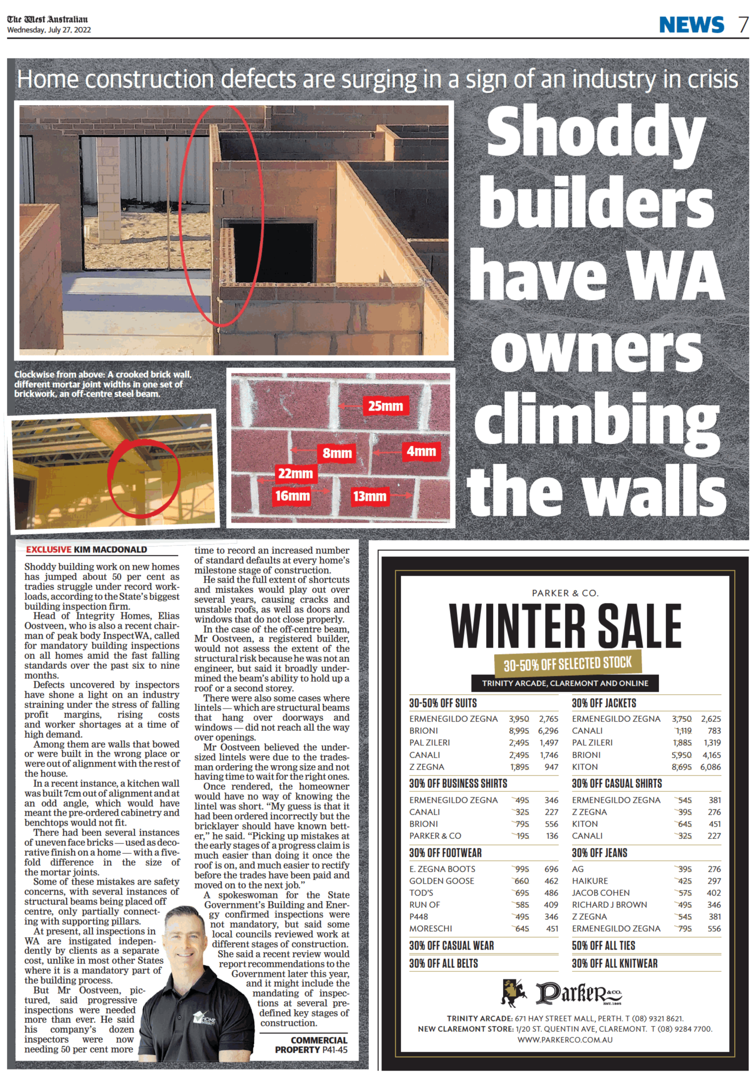 News article about home construction defects